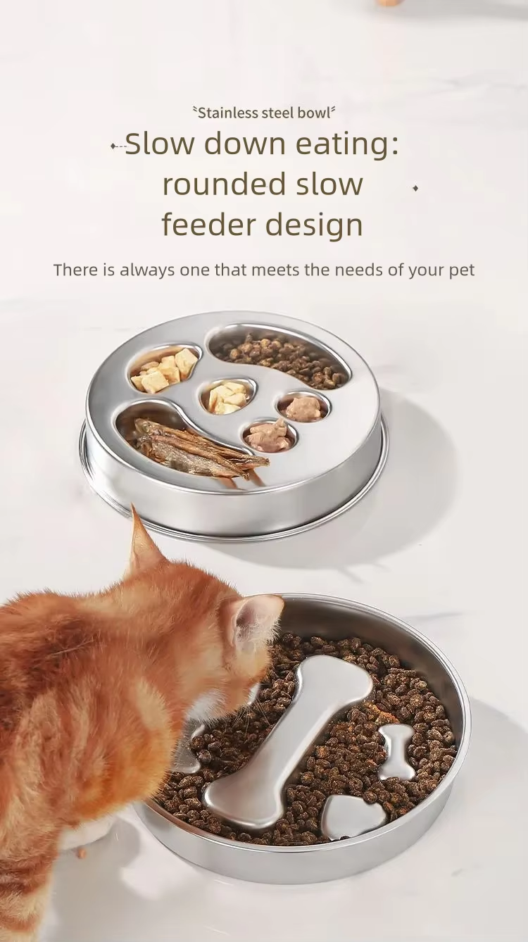 Stainless steel slow feeder bowl, non-slip pet food bowl, anti-tipping thickened large capacity dog bowl, cat bowl, slow feeding