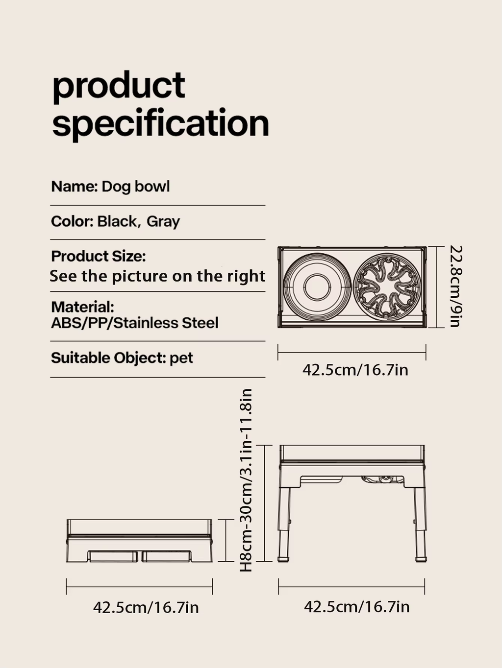 Raised Adjustable Height Dog Feeder Elevated Double Stainless Steel Pet Food Water Bowl Non‑Slip Base Anti‑Spill Design Ergonomic Dog Bowl Stand With Slow‑Feed Bowl For Small Medium Large Dogs Daily Feeding Supplies