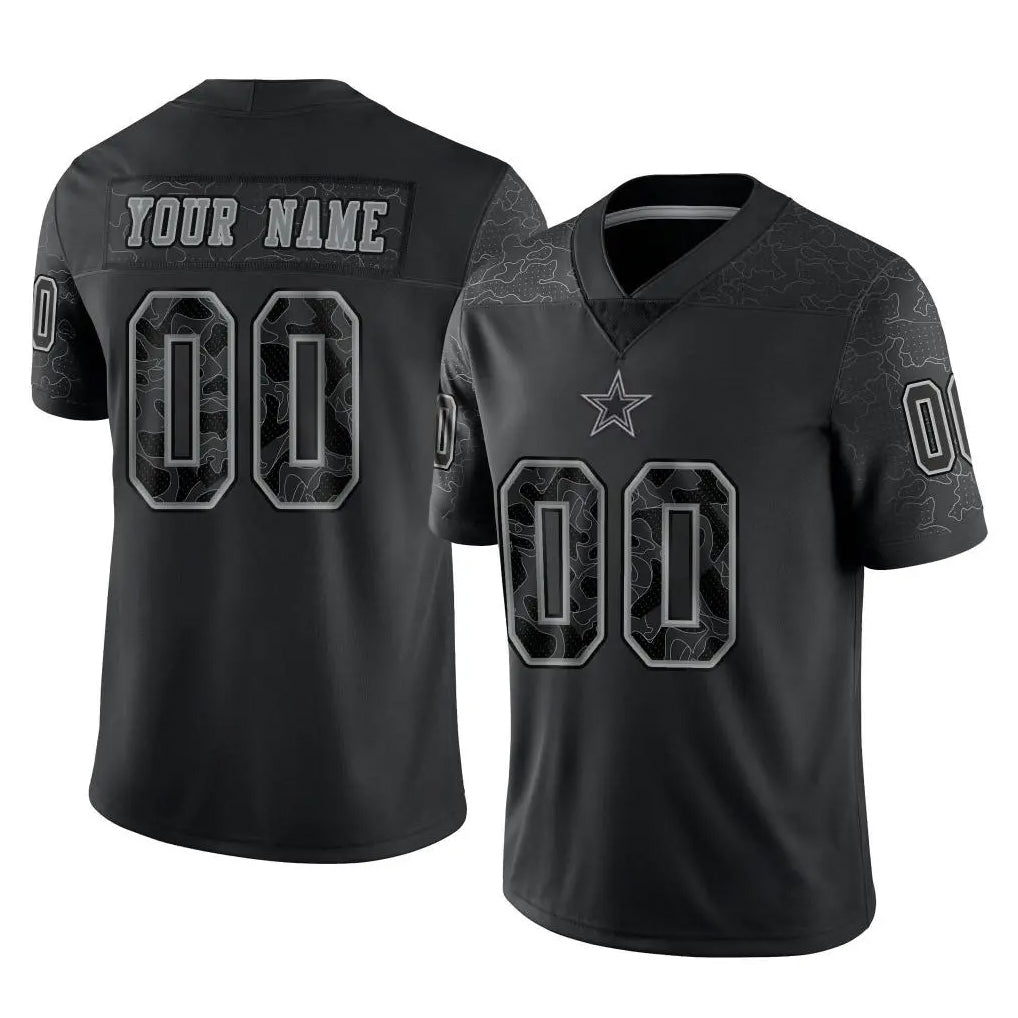 Kamcf Custom D.Cowboys Black Limited Reflective Home Game Any Name & Numbers Stitched Jerseys