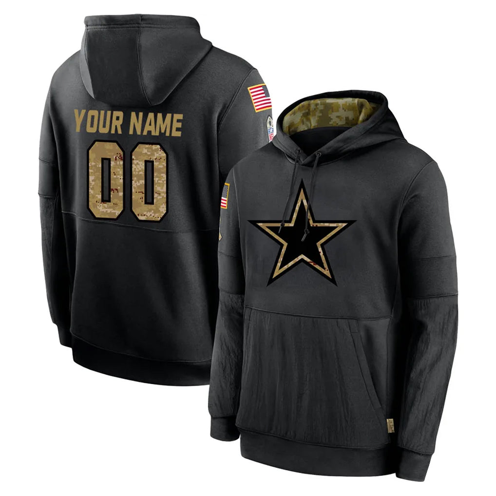 Kamcf Custom D.Cowboys Black Salute to Service Pullover Hoodies Limited Any Name & Numbers Stitched Jerseys
