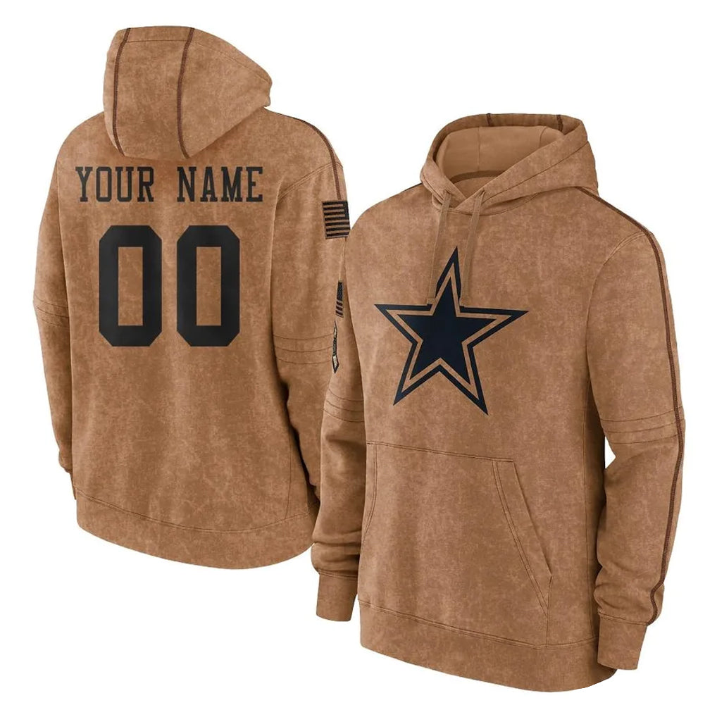 Kamcf Custom D.Cowboys Brown Salute to Service Hoodies Limited Game Any Name & Numbers Stitched Jerseys