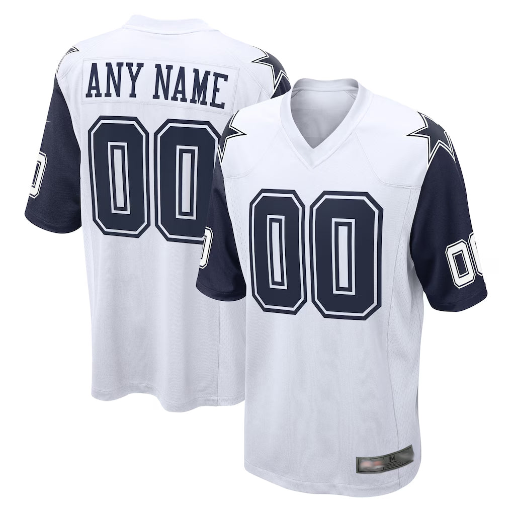 Kamcf Custom D.Cowboys White-Navy Home Game Any Name & Numbers Stitched Jerseys