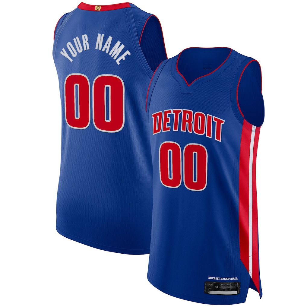 Kamcf Custom D.Pistons Blue Authentic Jerseys - Icon Edition