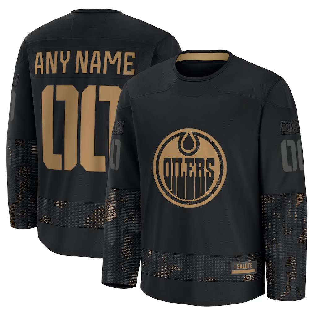 Kamcf Custom E.Oilers Black 2024 Military Appreciation Practice Jerseys