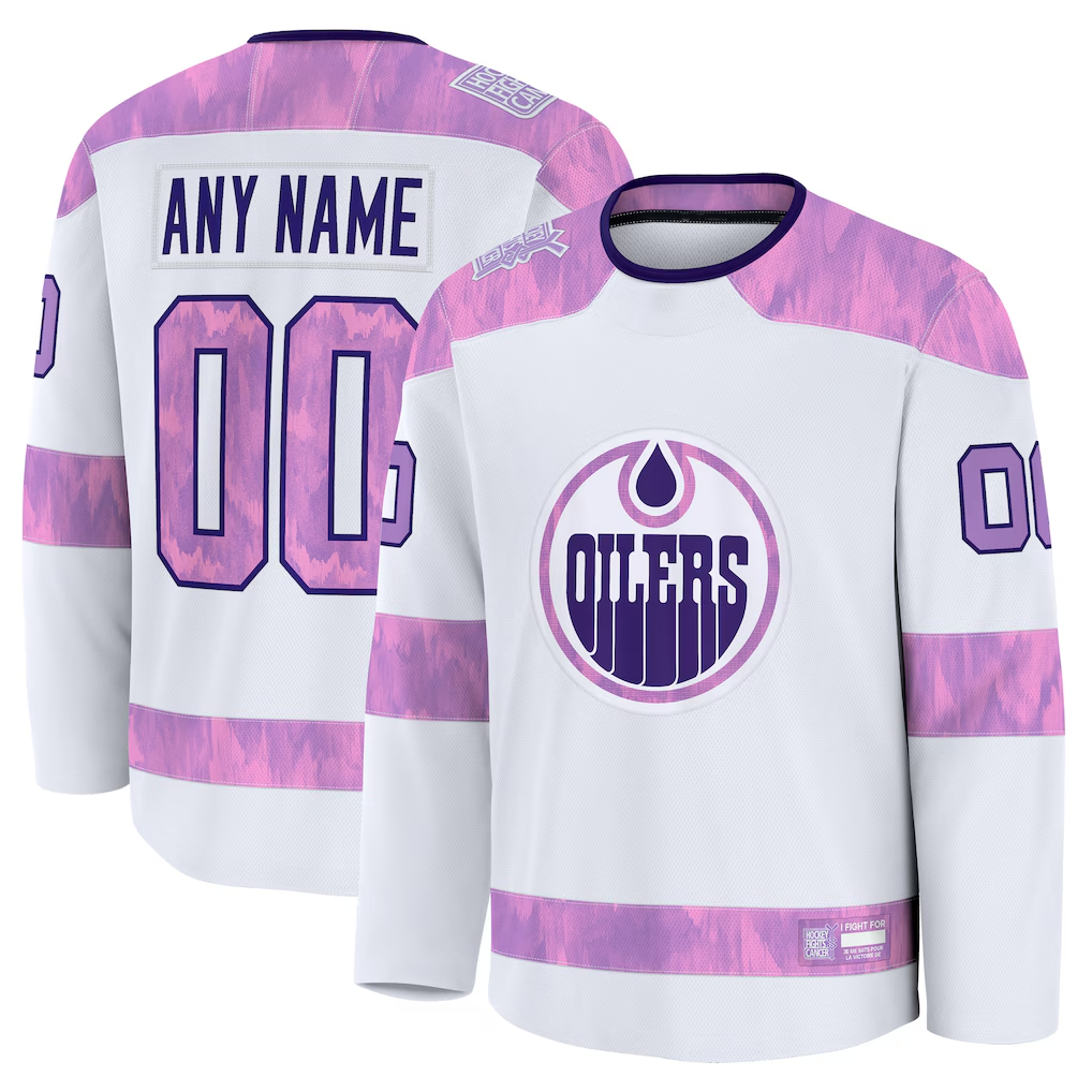 Kamcf Custom E.Oilers White 2024 Hockey Fights Cancer Practice Jerseys