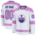 Kamcf Custom E.Oilers White 2024 Hockey Fights Cancer Practice Jerseys