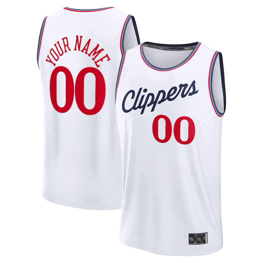 Kamcf Custom L.Clippers White Fast Break Stitched Jerseys- Association Edition