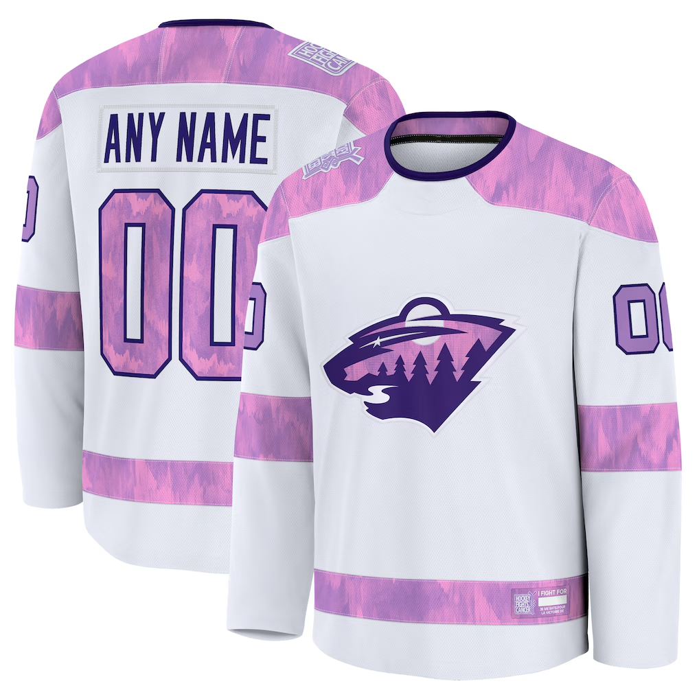 Kamcf Custom M.Wild White 2024 Hockey Fights Cancer Practice Jerseys