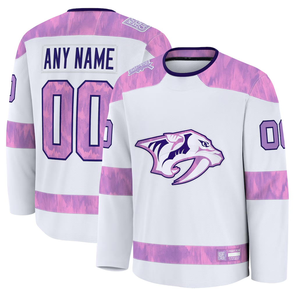 Kamcf Custom N.Predators White 2024 Hockey Fights Cancer Practice Jerseys