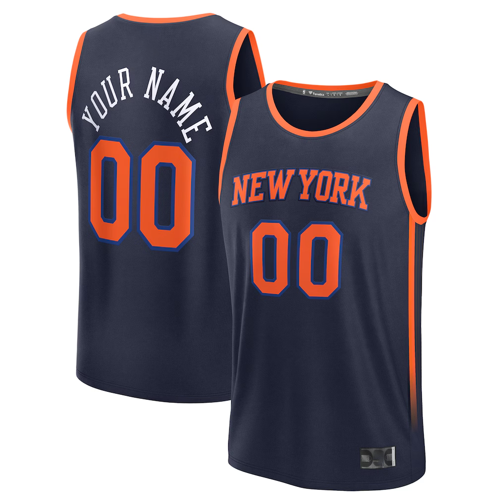 Kamcf Custom NY.Knicks Navy Fast Break Jerseys - Statement Edition