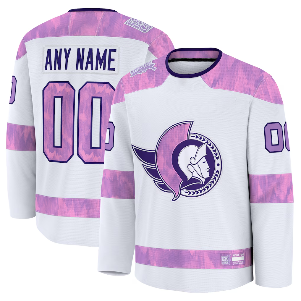 Kamcf Custom O.Senators White 2024 Hockey Fights Cancer Practice Jerseys