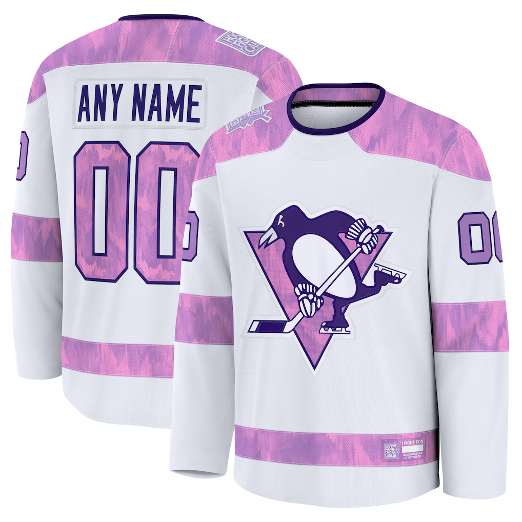 Kamcf Custom P.Penguins White 2024 Hockey Fights Cancer Jerseys