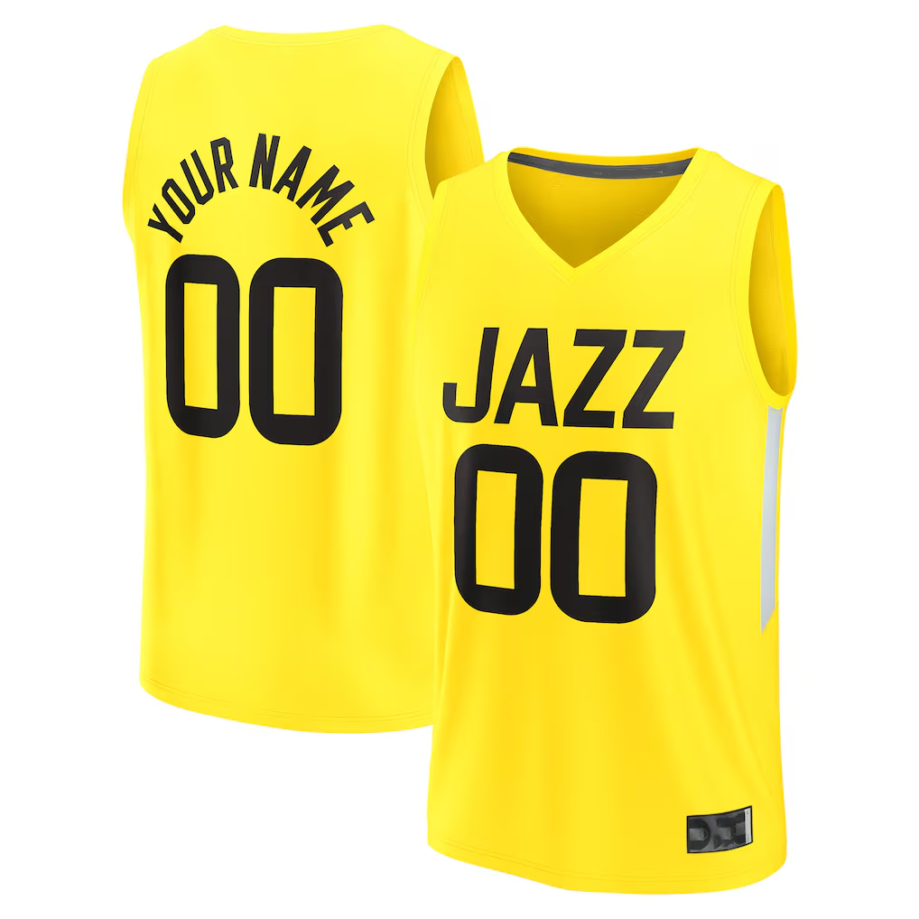 Kamcf Custom U.Jazz Yellow Fast Break Replica Stitched Jerseys - Icon Edition