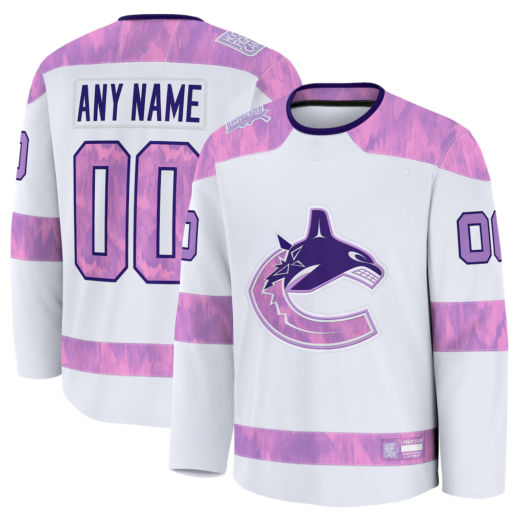 Kamcf Custom V.Canucks White 2024 Hockey Fights Cancer Practice Jerseys