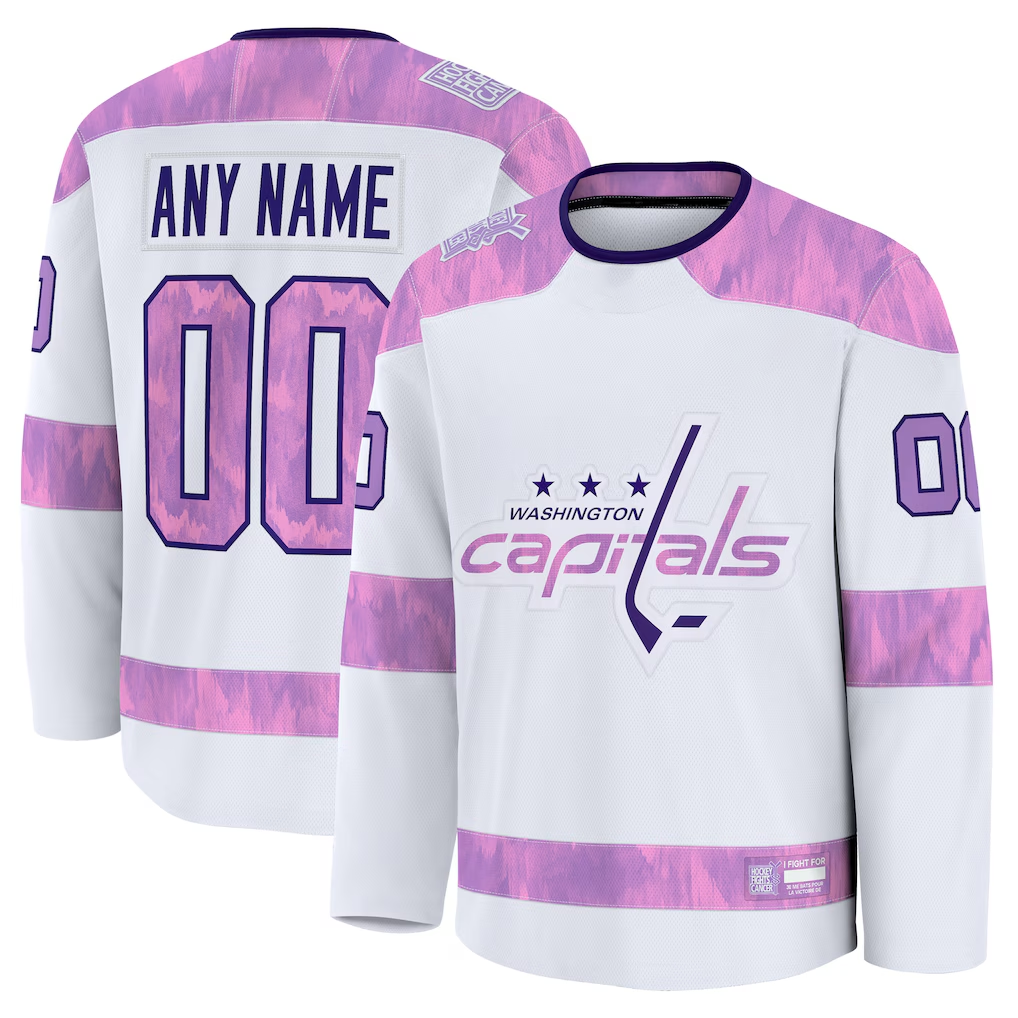 Kamcf Custom W.Capitals White 2024 Hockey Fights Cancer Practice Jerseys