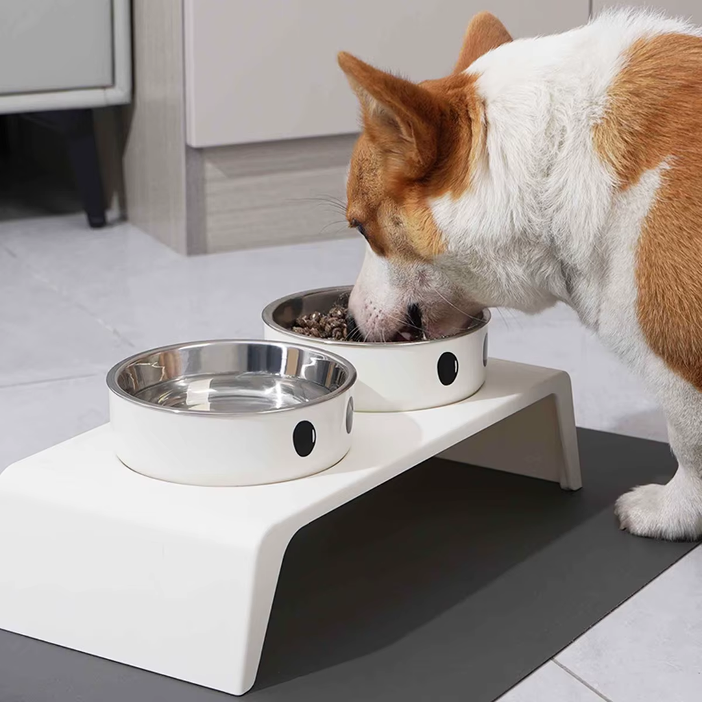 Raised Adjustable Height Dog Feeder Elevated Double Stainless Steel Pet Food Water Bowl Non‑Slip Base Anti‑Spill Design Ergonomic Dog Bowl Stand With Slow‑Feed Bowl For Small Medium Large Dogs Daily Feeding Supplies