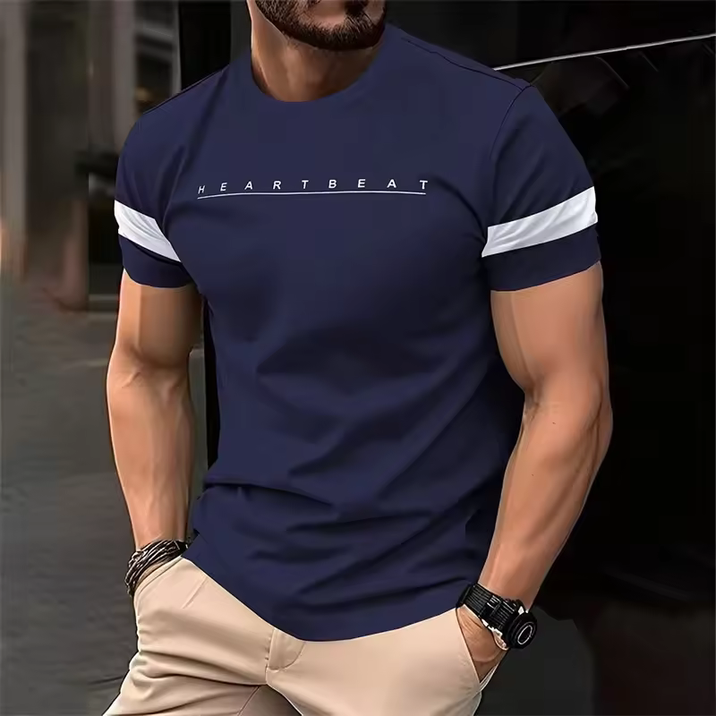 Fashionable men's printed T-shirt round neck plus size comfortable short sleeved sports and leisure popular element top