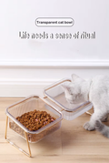 Pet Double Bowl Transparent High Foot Cat Bowl Drink water Cat Food With Golden Stand Raised Water Feeder Dog Bowl Supplies