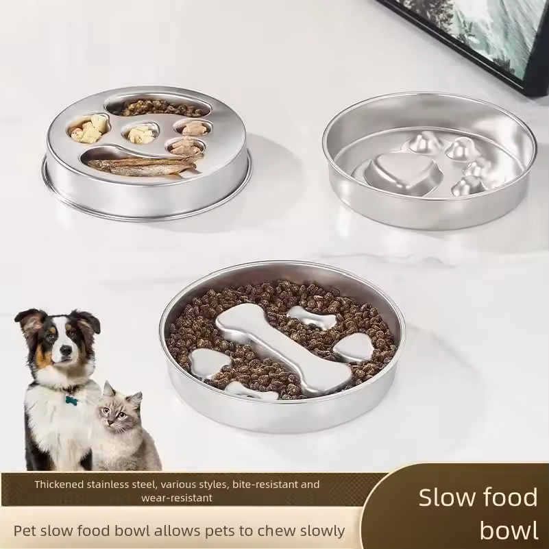 Raised Adjustable Height Dog Feeder Elevated Double Stainless Steel Pet Food Water Bowl Non‑Slip Base Anti‑Spill Design Ergonomic Dog Bowl Stand With Slow‑Feed Bowl For Small Medium Large Dogs Daily Feeding Supplies