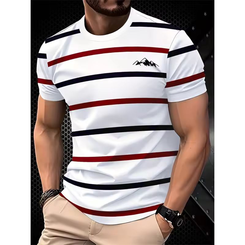 Simple Fashion Striped Graphic T Shirts For Men Summer Casual Short Sleeve 3D Printed T-shirts Loose Breathable Daily Wear Tees