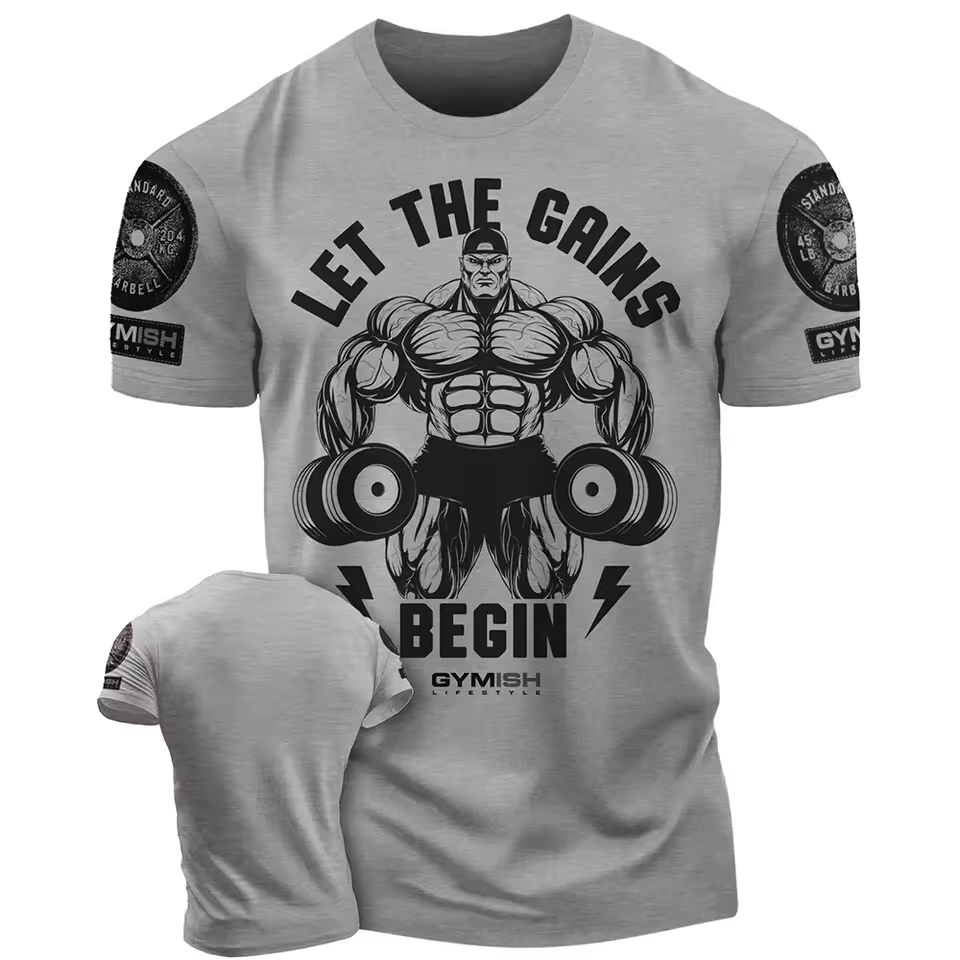 Summer men's printed T-shirt, fitness round neck plus size comfortable short sleeved top, sports round neck men's casual T-shirt